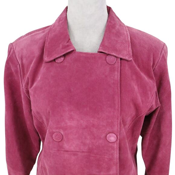 Outer Edge Jacket Womens Large Pink Suede Leather Double Breasted Lined Moto - Picture 7 of 15